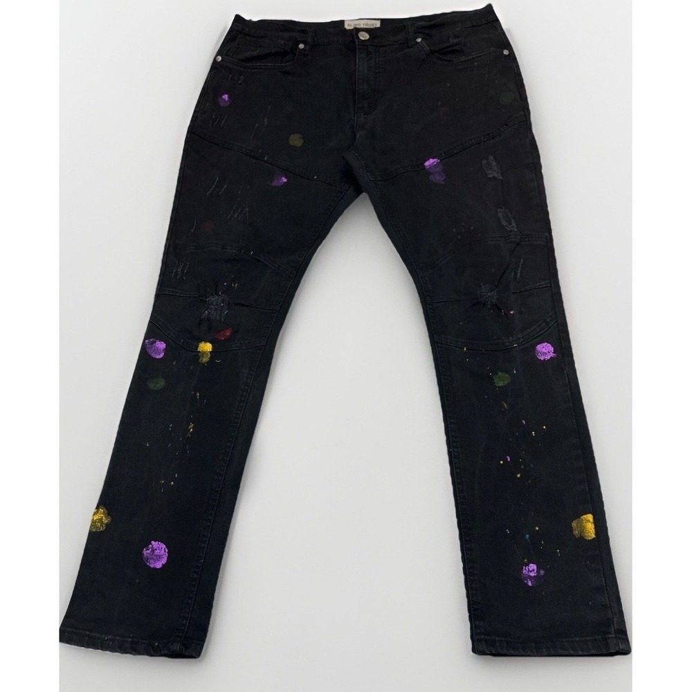 Blind Trust Y2K‎ Paint Splatter Jeans Mens 38x34 Black Distressed Streetwear